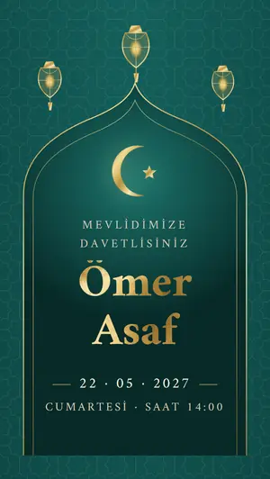Hilal ve Yıldız · Zümrüt davetiye şablonu