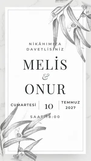Beyaz Mermer · Gümüş davetiye şablonu